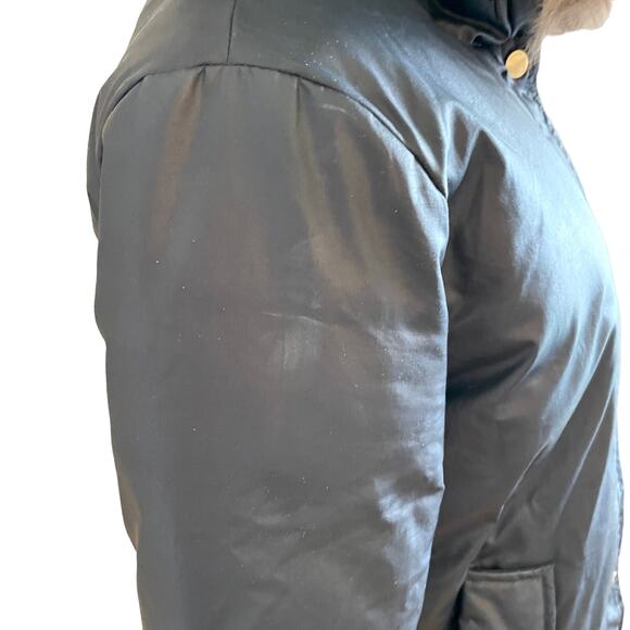 Soia & Kyo Fur Trimmed Waxed Parka Coat Jacket In Navy Indigo Size Small - Picture 4 of 13